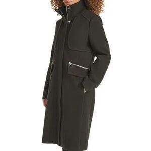 Karl Lagerfeld Black Zip Front Long Sleeve Coat With Detachable Hood